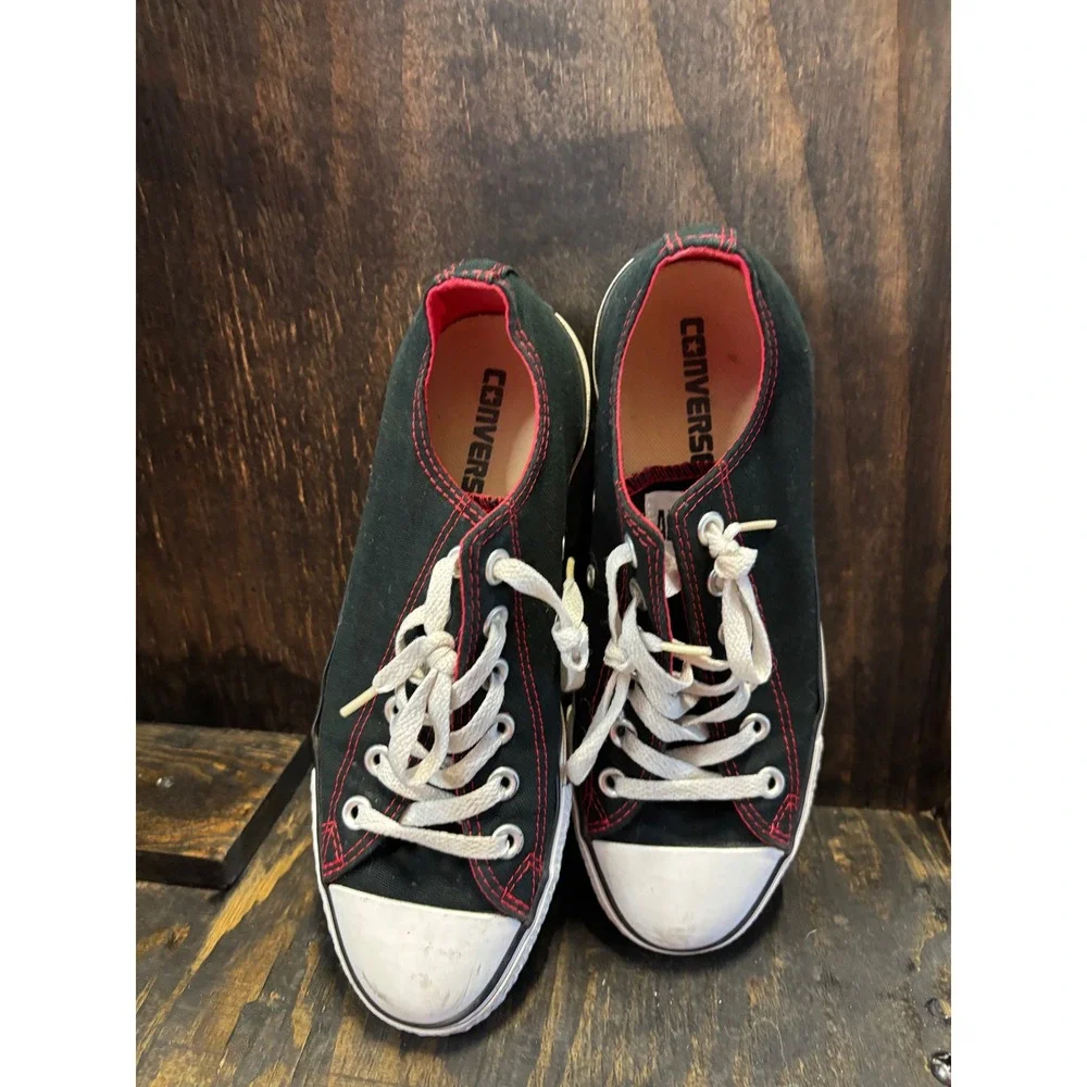 Converse Chuck Taylor All Star Low Top Black Red Contrast Stitch Sneakers 6M 8W